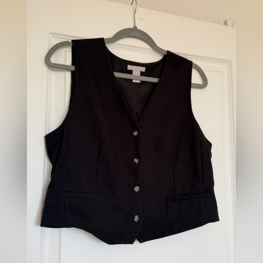 H&M Black linen Button-Up Vest